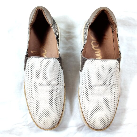 Sam Edelman Banks Python-Embossed Espadrille Slip-On Sneakers Tan Cream 6 - Picture 2 of 5